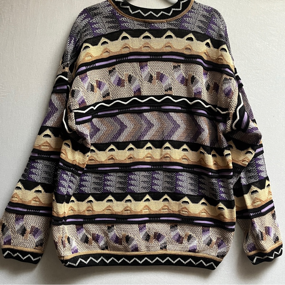 Vintage 90s TUNDRA Canada 3D Knit Sweater 3D Knit Mercerized Cotton XL